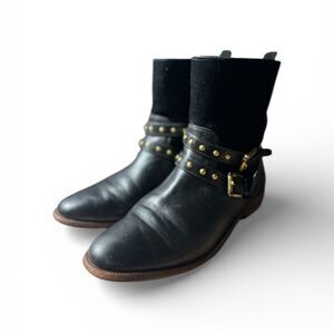 Coach New York Studded Harness Moto Ankle Boots Black Leather Size 6B
